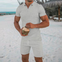 Verano de los hombres nuevo conjunto de pantalones cortos de manga corta Conjunto de manga corta Polo con cremallera de solapa para hombres europeos y americanos - details 15
