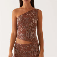 Mujeres Y2k Lentejuelas Sparkle Crop Tops Glitter Con Cuentas Rhinestone Slim Fit Tank Tops Sexy Un Hombro Asimétrico Chaleco Sin Espalda - details 3