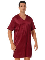 Camisón de satén para hombre y mujer, ropa de dormir de manga corta con cuello en V, ropa de dormir para el hogar, ropa de dormir con abertura lateral, albornoz para dormir - details 15