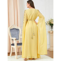 Vestido Abaya de Manga Súper Larga con Bordado para Mujeres de Dubái, Talla Grande - details 3