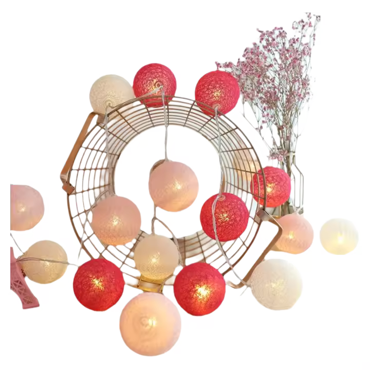 Guirnalda de luces de algodón, decoración navideña para interiores, globo luminoso L de 3 m 20 unidades, para niñas, princesas, niños, - 1
