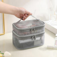 Bolsa De Maquillaje De Malla Grande Capacidad Doble Capa Transparente Con Cierre De Cremallera Para Viajes Y Almacenamiento De Cosméticos - details 3