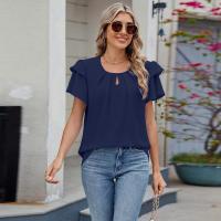 Tops elegantes de Color sólido para mujer, blusa holgada de manga corta, nueva camisa de gasa con cuello redondo para mujer - details 22