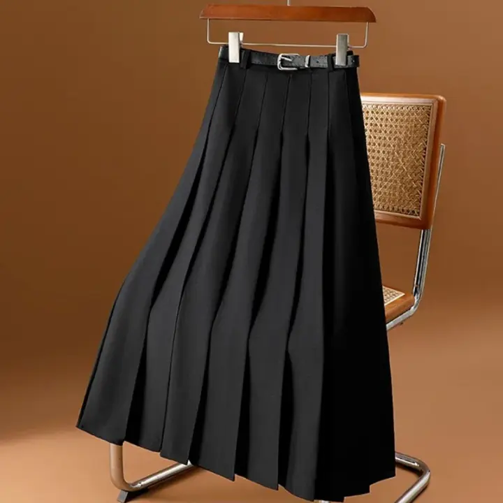 Faldas plisadas que combinan con todo para mujer, faldas plisadas acampanadas de cintura alta para otoño e invierno, moda coreana con cinturón, faldas por debajo de la rodilla - 1