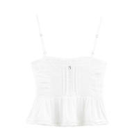 OUWU- Nueva Moda Para Mujer, Decoración Plisada Bordada, Top Ajustado Con Tirantes De Un Solo Pecho, Chaleco Retro Sin Mangas Para Mujer, Top Elegante - details 2