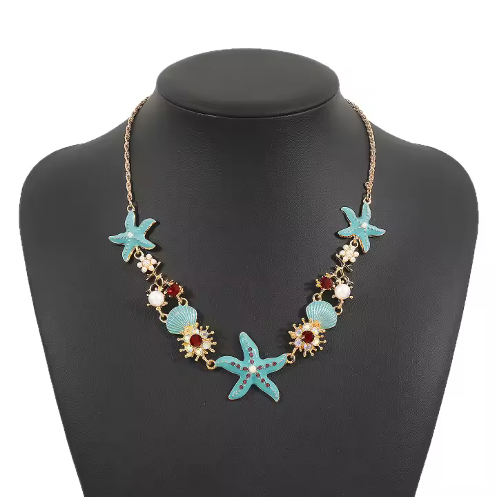 Collar de verano nuevo de perlas de concha de estrella de mar dulce, temperamento versátil, collar de nicho para vacaciones junto al mar. - 1