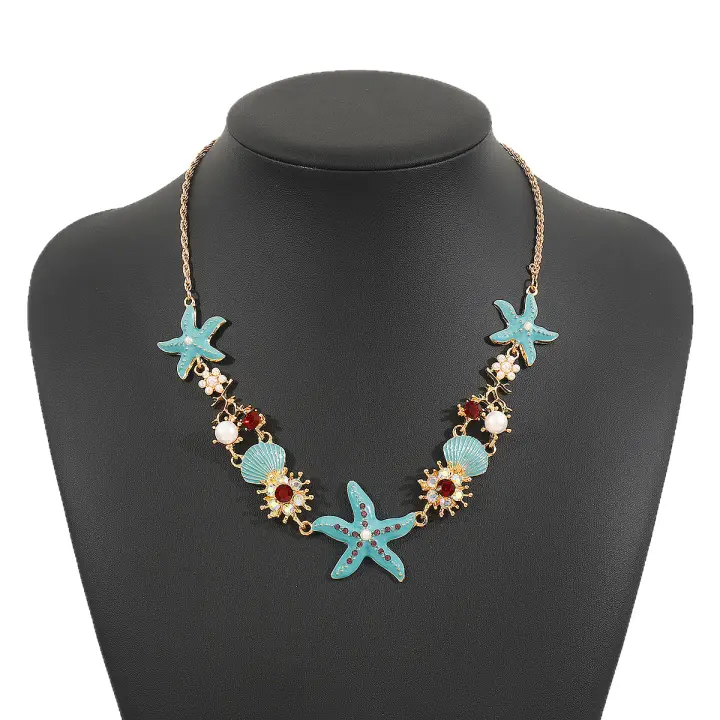 Collar de verano nuevo de perlas de concha de estrella de mar dulce, temperamento versátil, collar de nicho para vacaciones junto al mar. - 1