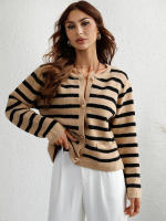 Cárdigan de punto a rayas para mujer, chaqueta Vintage con bolsillos, color rosa, otoño e invierno, 2023 - details 23
