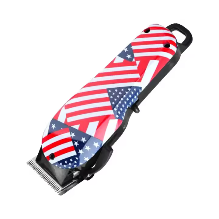 Kemei-cortadora de pelo profesional recargable, maquinilla de afeitar eléctrica potente de 110-240V, herramienta de estilismo, con bandera americana - 1