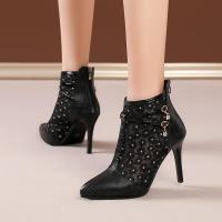 Botas huecas 2025 Primavera Verano Nuevas de tacón alto para mujer Elegantes Stiletto Malla Transpirable Punta puntiaguda Negro - details 2