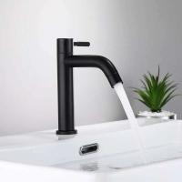 Grifo de fregadero de agua fría individual de acero inoxidable 304, grifos de lavabo montados en cubierta, accesorios de baño, negro - details 6