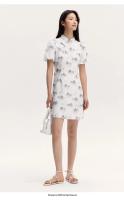 Vestido de Verano 2024 Estampado de Tinta de Semir Mangas de Burbuja Botonado Moda para Mujeres - details 6