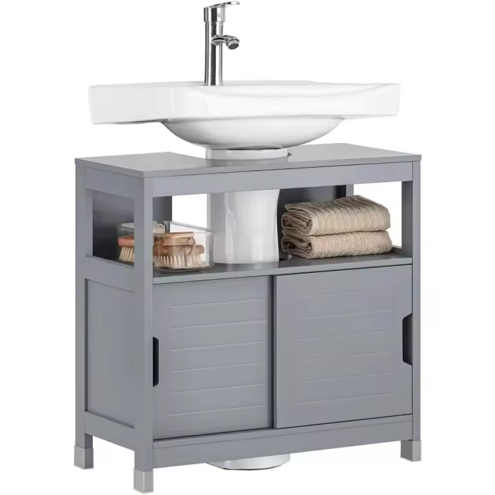 Mueble para Debajo del Lavabo Armario de Baño de Suelo 1 Estante y 2 Puertas Correderas Blanco 60 x 30 x 60 cm FRG128-II-W ES - 1