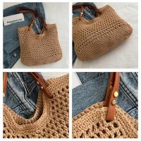 Bolso tejido de hilo de algodón ahuecado a la moda, bolso de mano, bolso de playa, bolso de playa, bolso de cubo de estilo bohemio, bolso de hombro hueco para niñas - details 5