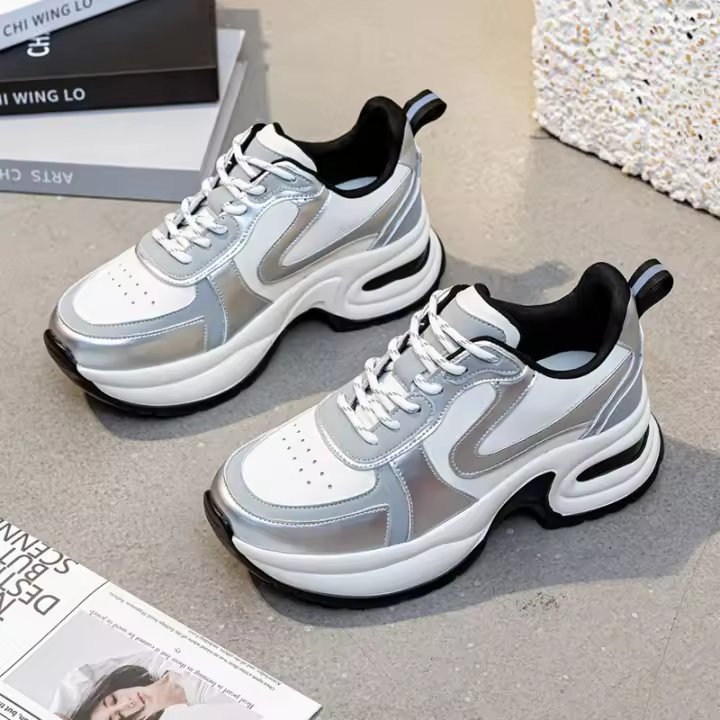 Zapatos negros de gran tamaño para mujer, zapatos de papá versátiles, zapatos blancos de plataforma, zapatos de cuero genuino - 1