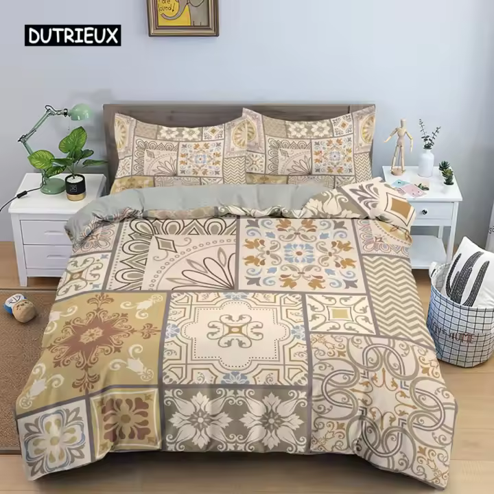 Funda de Edredón Estilo Bohemio Geométrico Mandala Juego de Ropa de Cama Étnica para Dormitorio con Funda de Almohada - 1