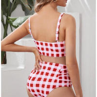 Nuevo traje de baño de dos piezas de maternidad traje de baño Sexy de cintura a cuadros para mujer - details 3