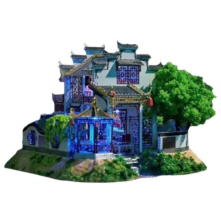 Modelo MMZ, rompecabezas de Metal 3D, modelo de estilo Villa de Huizhou, kits de modelos de rompecabezas de ensamblaje láser DIY para regalos de niños - 1