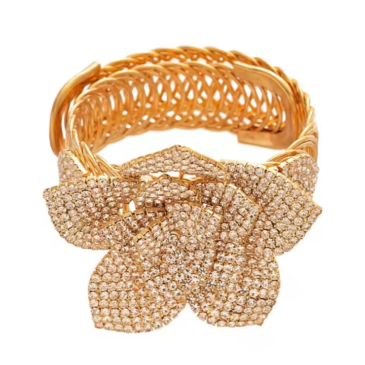 Brazalete de flores brillantes, cadena para el brazo, brazalete ajustable con diamantes de imitación, pulseras de aleación de cristal, brazalete de flores para la parte superior del brazo, para fiesta - 1