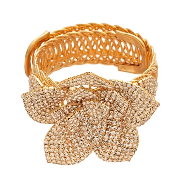 Brazalete de flores brillantes, cadena para el brazo, brazalete ajustable con diamantes de imitación, pulseras de aleación de cristal, brazalete de flores para la parte superior del brazo, para fiesta - 1
