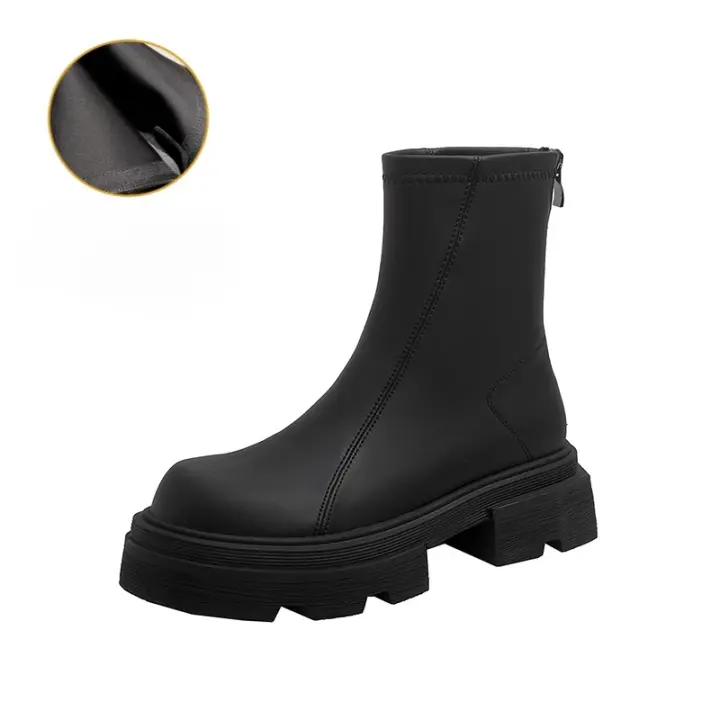 Botas elásticas de caña media color marrón estilo británico, botines finos tipo muffin con suela gruesa, botines cortos de mujer - 1