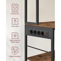 Estantería de Cocina con Multienchufe, Armario de Cocina con Estantes Ajustables, Cajón de Tela, 12 Ganchos, 40 x 100 x 180,4 cm, Estante de Microondas, Marrón Rústico y Negro - details 5