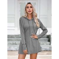 Vestido de punto con capucha de manga larga para mujer, vestidos cortos sueltos de Color sólido, tres Retro elegantes, promoción, nuevo - details 6