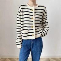 Chic Cardigan Coreano Elegante Camiseta Larga sin Mangas para Mujer Rayas Casuales - details 6