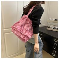 Bolso de hombro de estilo coreano Vintage con hojas de loto, bolso con cordón estampado a la moda, bolso de mano a cuadros bonito, bolsa de almacenamiento - details 14