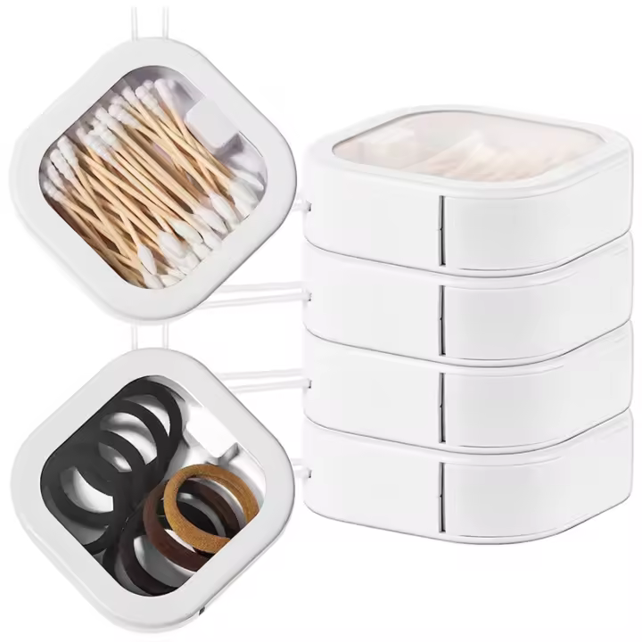 Organizador portátil de lazos para el pelo, contenedores de almacenamiento de accesorios para el cabello, soporte apilable para corbatas, alfiler, hisopo de algodón, 4 piezas - 1