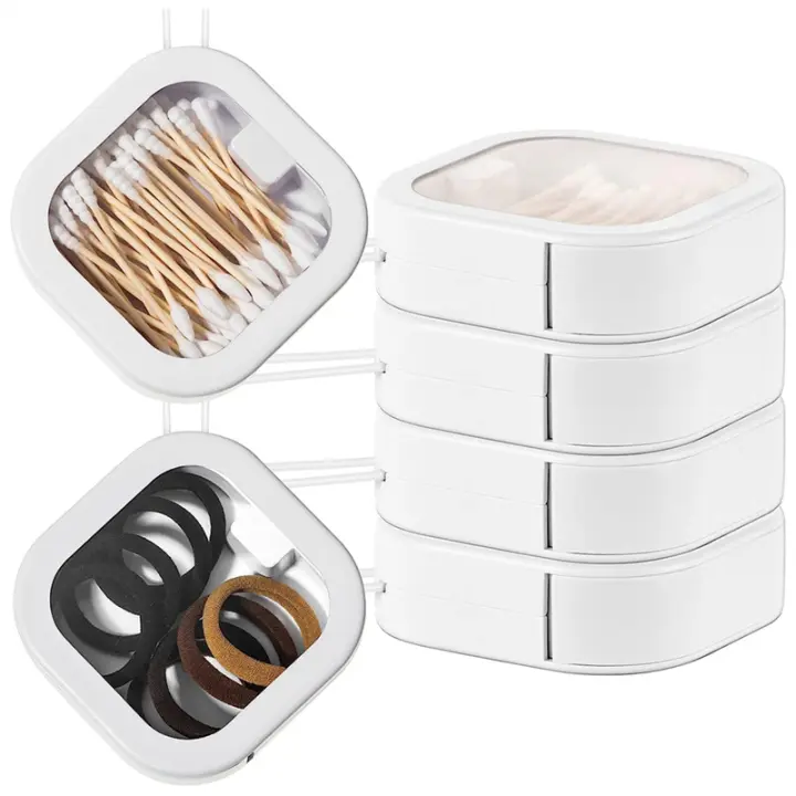 Organizador portátil de lazos para el pelo, contenedores de almacenamiento de accesorios para el cabello, soporte apilable para corbatas, alfiler, hisopo de algodón, 4 piezas - 1