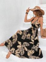 Vestido con tirantes sin espalda y separación de muslos con estampado tropical 2025 - details 25