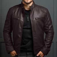 Chaqueta de Cuero de Motocicleta para Hombres en Primavera-Verano Cuello Alto, Estilo Punk, Ligero - details 7