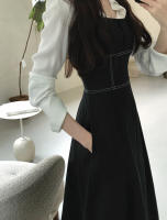 Vestido Vintage elegante Hepburn Sle para mujer, vestido elegante con cuello cuadrado, cintura plisada, falda larga ceñida, vestido coreano de verano - details 27