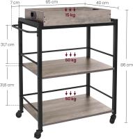 Carrito de Cocina, Carrito Auxiliar con Ruedas, con Bandeja Extraíble, Ruedas Universales, Marco de Acero, Estantería de Cocina, 40 x 72 x 86 cm, Marrón Rústico y Negro Tinta LRC72X - details 12