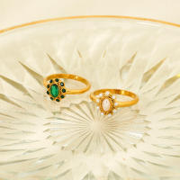 Delicados anillos de perlas de imitación de circonia cúbica de acero inoxidable chapado en oro de 18 quilates resistentes al agua para mujer joyería Vintage de compromiso - details 2