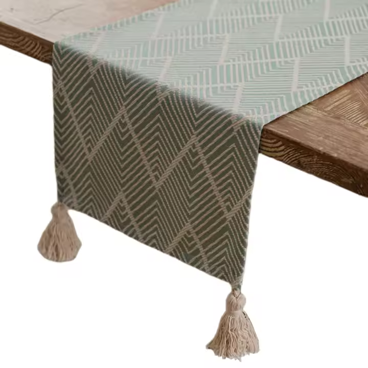 Mantel Moderno de Lino Sintético Estilo Bohemio a Rayas Rectangulares Borla Lavable para Cocina, Comedor, Boda - 1