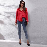 Blusa de satén con botones para mujer, camisa informal holgada de manga larga para oficina y trabajo, 17 colores - details 2
