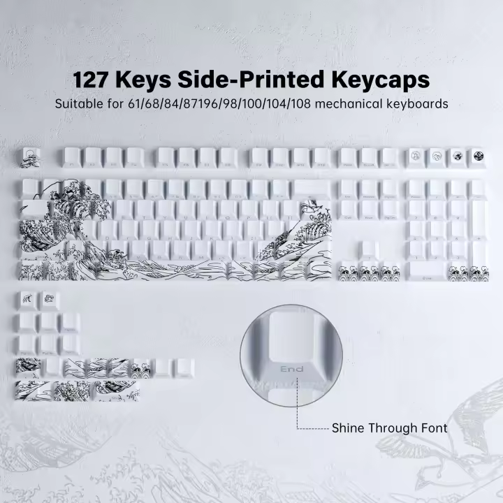 Ukiyo-e original grabado lateral transparente keycap PBT personalidad creativa sublimación personalización (teclado no incluido) - 1