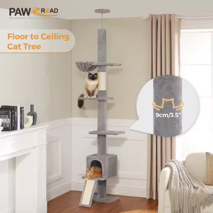 Árbol para gatos de alto ajustable, 210-274 cm, con poste rascador, condominio y torre para gatos de interior, Juguetes para gatos - 1