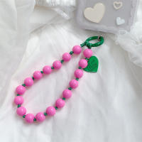 Pulsera coreana con cuentas de corazón de amor para mujer, pulsera colorida y dulce para teléfono, accesorios para iPhone, cordón colgante con cadena antipérdida - details 13