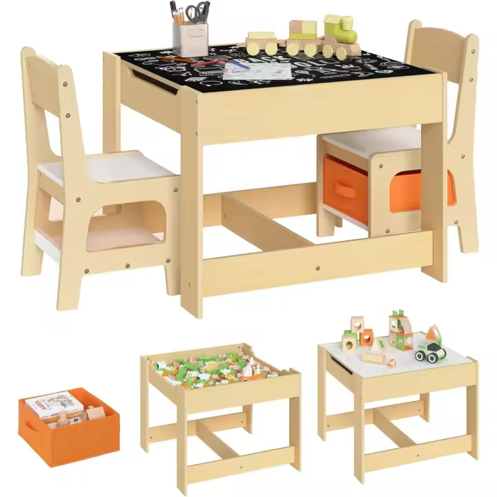 Asientos para Niños Mesa y 2 Sillas con Espacio de Almacenamiento para Juegos de Niños en Edad Preescolar Muebles - 1