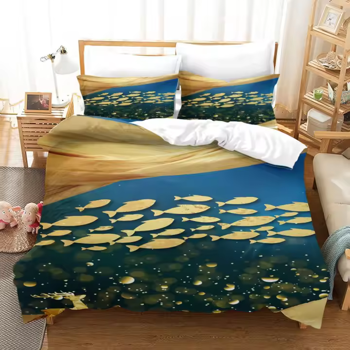 Juego de Ropa de Cama de Alce Dorado Tamaño Rey/Reina Estampado de Ciervo - 1