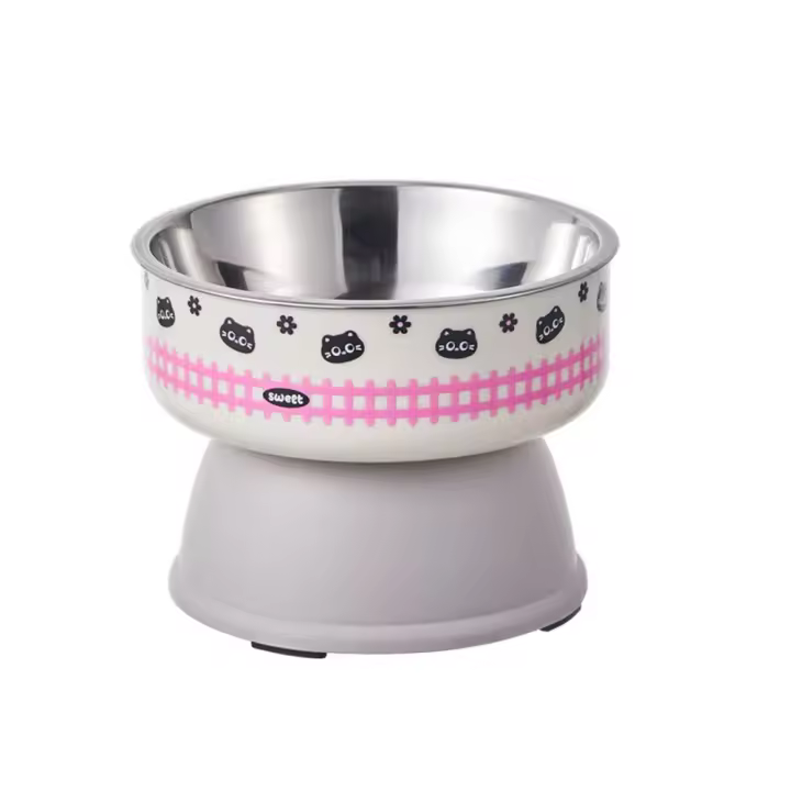 Cuenco con patas altas para mascotas de dibujos animados, antivómitos, antideslizante, comida para gatos, cuenco de agua, antivuelco, estable, de acero inoxidable - 1