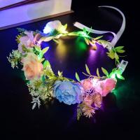 Diadema con corona de flores de rosas de imitación, diadema con corona luminosa brillante, Tiara de tela, guirnalda de luz LED, accesorios para fotos - details 2