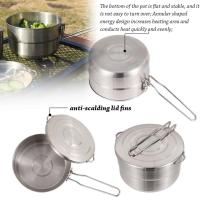 Olla de cocina de acero inoxidable para exteriores, con tapa y mango plegable, perfecta para acampar, hacer senderismo y hacer picnic, 1 ud. - details 2