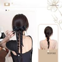Estilo de Ballet, cola de caballo con lazo negro, extensión de cabello trenzado de boxeo, peluca de cola de poni, peluca trenzada de giro largo Natural para mujer - details 8