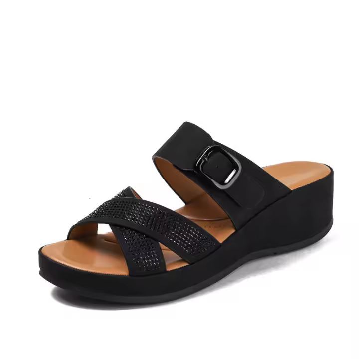 Sandalia de suela gruesa nueva suela suave antideslizante, ropa casual para mujer, zapatillas modernas con prensado de diamantes - 1