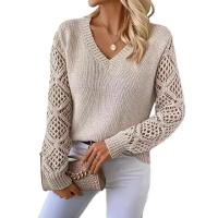 Suéteres de punto para mujer, jerseys informales sueltos con cuello en v, prendas de punto de moda de otoño - details 7