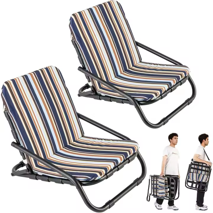 Juego de Sillas de Playa Plegables Ligeras Estructura de Aluminio, Cojín Suave, Correas - 1